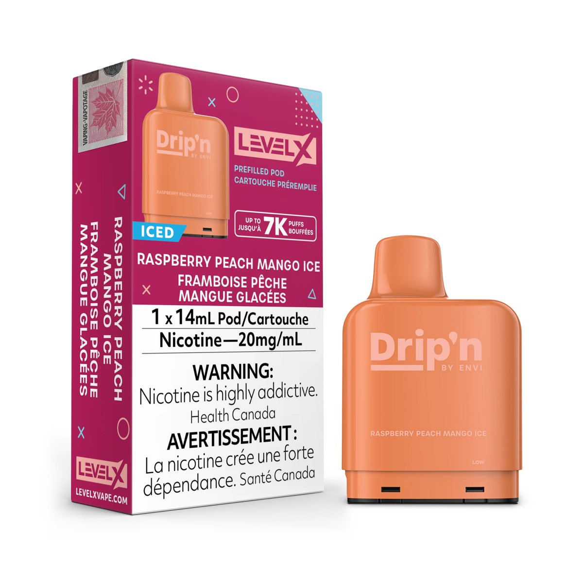 Envi Drip'n Level X Pods - Raspberry Peach Mango Ice - Vape Crush