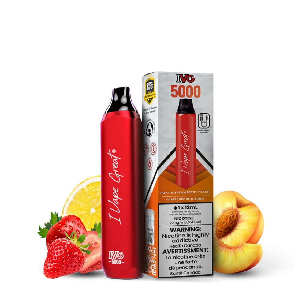 IVG 5000 - Poppin Strawberry Peach - Vape Crush